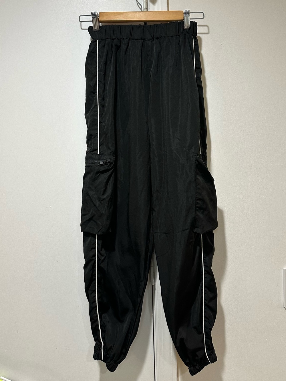 SHEIN Black Reflective Piping Cargo Jogger Pants Y2K Streetwear
